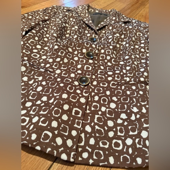 Lafayette 148 Blazer Women's Size 6 Brown Ivory Jacket 3/4 Sleeve Button Cotton - Picture 7 of 15